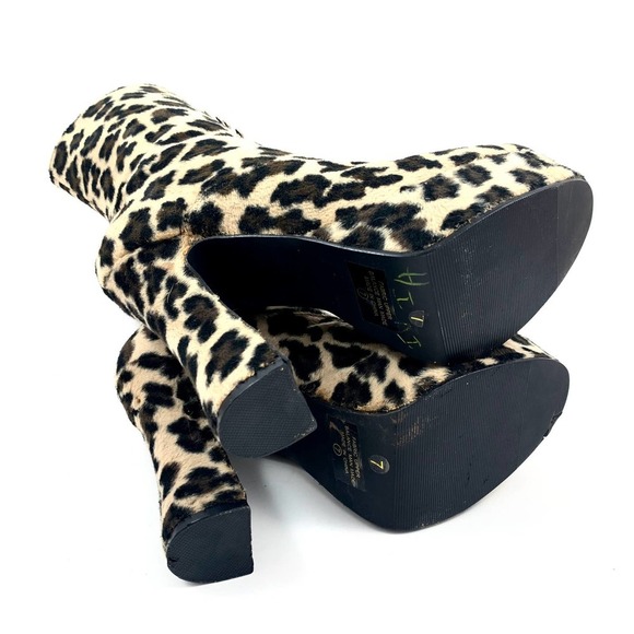 90's fuzzy leopard platform lace up boots - Picture 7 of 12
